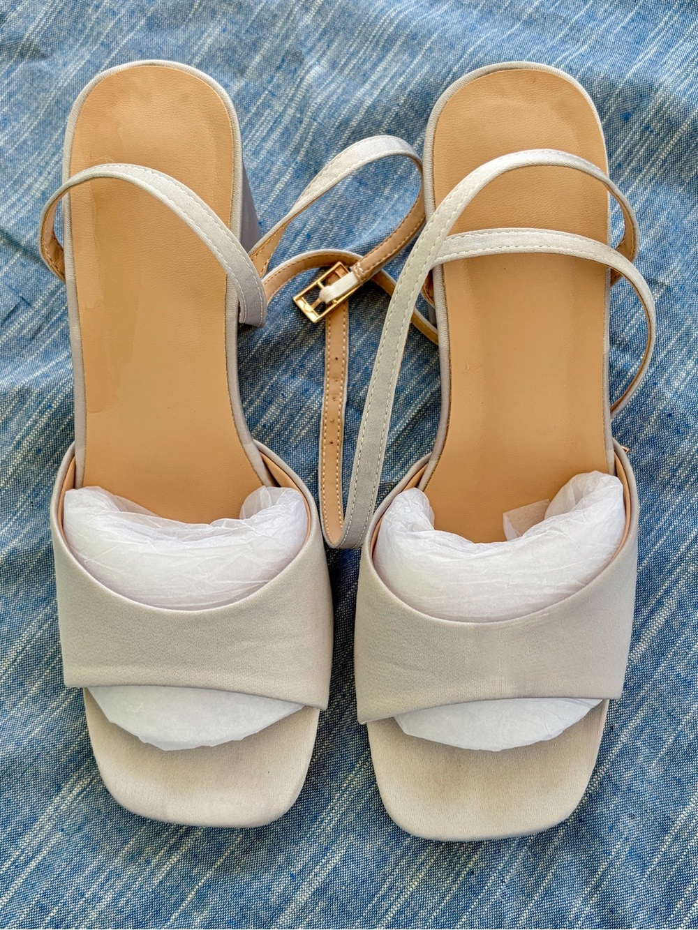 Azazie Ivory Square-Toe Block Heel Sandals